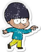 distressed sticker of a nervous cartoon boy png