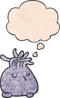 cartoon sea anemone with thought bubble in grunge texture style png