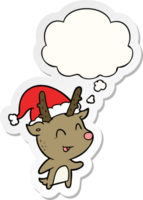 cartoon christmas reindeer with thought bubble as a printed sticker png