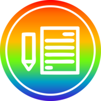 document and pencil circular icon with rainbow gradient finish png