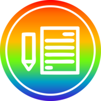 document et crayon circulaire icône avec arc en ciel pente terminer png