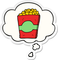 cartoon popcorn with thought bubble as a printed sticker png