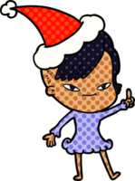 mignonne main tiré bande dessinée livre style illustration de une fille avec branché la Coupe de cheveux portant Père Noël chapeau png