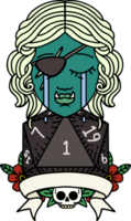 Retro Tattoo Style crying orc rogue character with natural one roll png