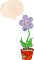 fofa desenho animado flor com discurso bolha dentro grunge angustiado retro texturizado estilo png