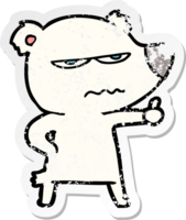 distressed sticker of a angry bear polar cartoon giving thumbs up png