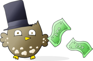 hand drawn cartoon wealthy little owl with top hat png
