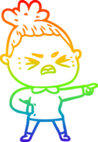 rainbow gradient line drawing of a cartoon angry woman png