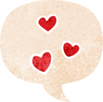 dessin animé l'amour cœur avec discours bulle dans grunge affligé rétro texturé style png