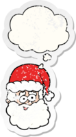 cartone animato Santa Claus con pensato bolla come un' afflitto logoro etichetta png