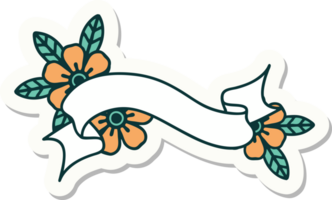 sticker of tattoo in traditional style of a banner and flowers png