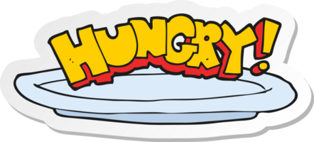 sticker of a cartoon empty plate with hungry symbol png