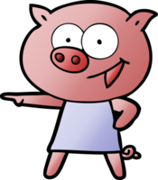 cheerful pig in dress pointing cartoon png