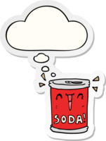 cartoon soda can with thought bubble as a printed sticker png