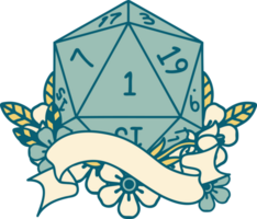 estilo de tatuaje retro natural uno d20 tirada de dados png