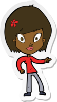 sticker of a cartoon pretty woman pointing png