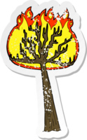 pegatina retro angustiada de un árbol en llamas de dibujos animados png