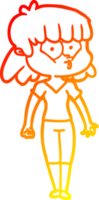 warm gradient line drawing of a cartoon whistling girl png