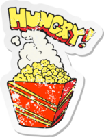 retro verontrust sticker van een tekenfilm vers popcorn png