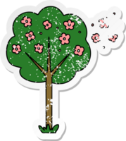 distressed sticker of a quirky hand drawn cartoon tree png