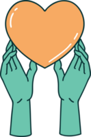 iconic tattoo style image of hands reaching for a heart png