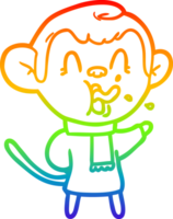 rainbow gradient line drawing of a crazy cartoon monkey png