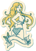 sticker of tattoo in traditional style of a pinup viking girl with banner png