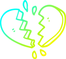 cold gradient line drawing of a cartoon broken heart png