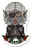 sticker of a crying elf rogue character face with natural one D20 roll png