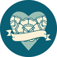 imagen icónica de estilo tatuaje de un corazón y una pancarta con flores png