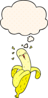 desenho animado banana com pensamento bolha dentro quadrinho livro estilo png