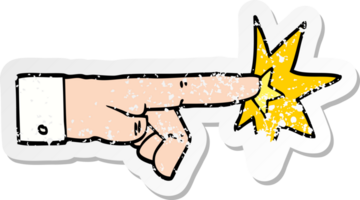 distressed sticker of a cartoon pointing hand png