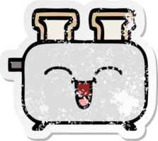 distressed sticker of a cute cartoon of a toaster png