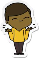 sticker of a cartoon smiling boy shrugging shoulders png