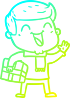 cold gradient line drawing of a cartoon happy man png