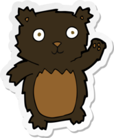 sticker of a cartoon waving black bear cub png