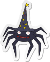 sticker of a cartoon halloween spider in witch hat png