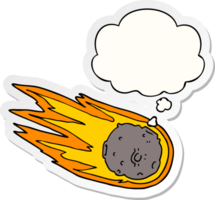 cartoon comet with thought bubble as a printed sticker png