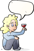 femme malheureuse de dessin animé avec un verre de vin avec bulle de dialogue png