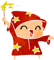 hand drawn retro cartoon of a happy little wizard png