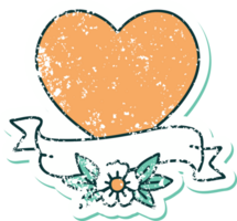 iconic distressed sticker tattoo style image of a heart and banner png