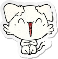 distressed sticker of a happy little dog cartoon png