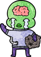 cartoon big brain alien crying and waving goodbye png