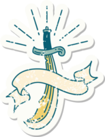 worn old sticker of a tattoo style scimitar sword png