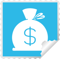 square peeling sticker cartoon of a bag of money png