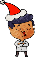 hand drawn textured cartoon of a man talking wearing santa hat png