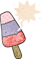 cartoon ice lolly with speech bubble in grunge distressed retro textured style png