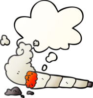 cartoon cigarette with thought bubble in smooth gradient style png