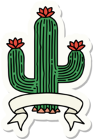tattoo style sticker with banner of a cactus png