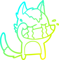 cold gradient line drawing of a cartoon crying wolf rubbing eyes png